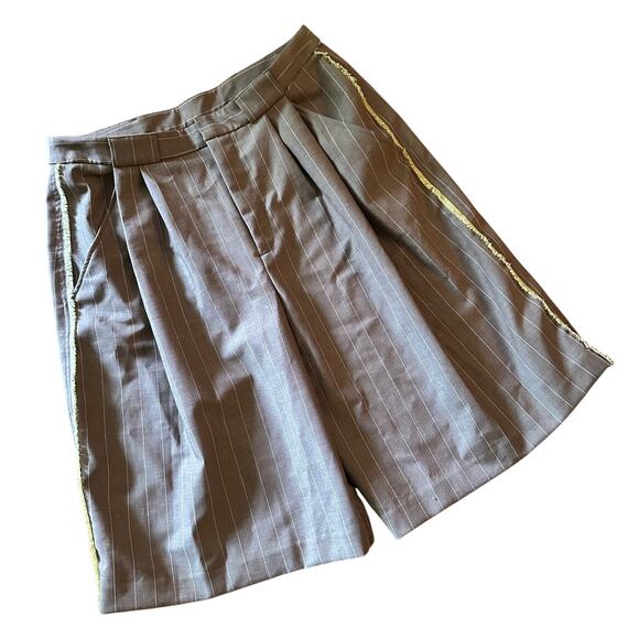 Anthropologie Pinstripe Oversized Pleated Trouser Shorts NWT - Picture 2 of 3